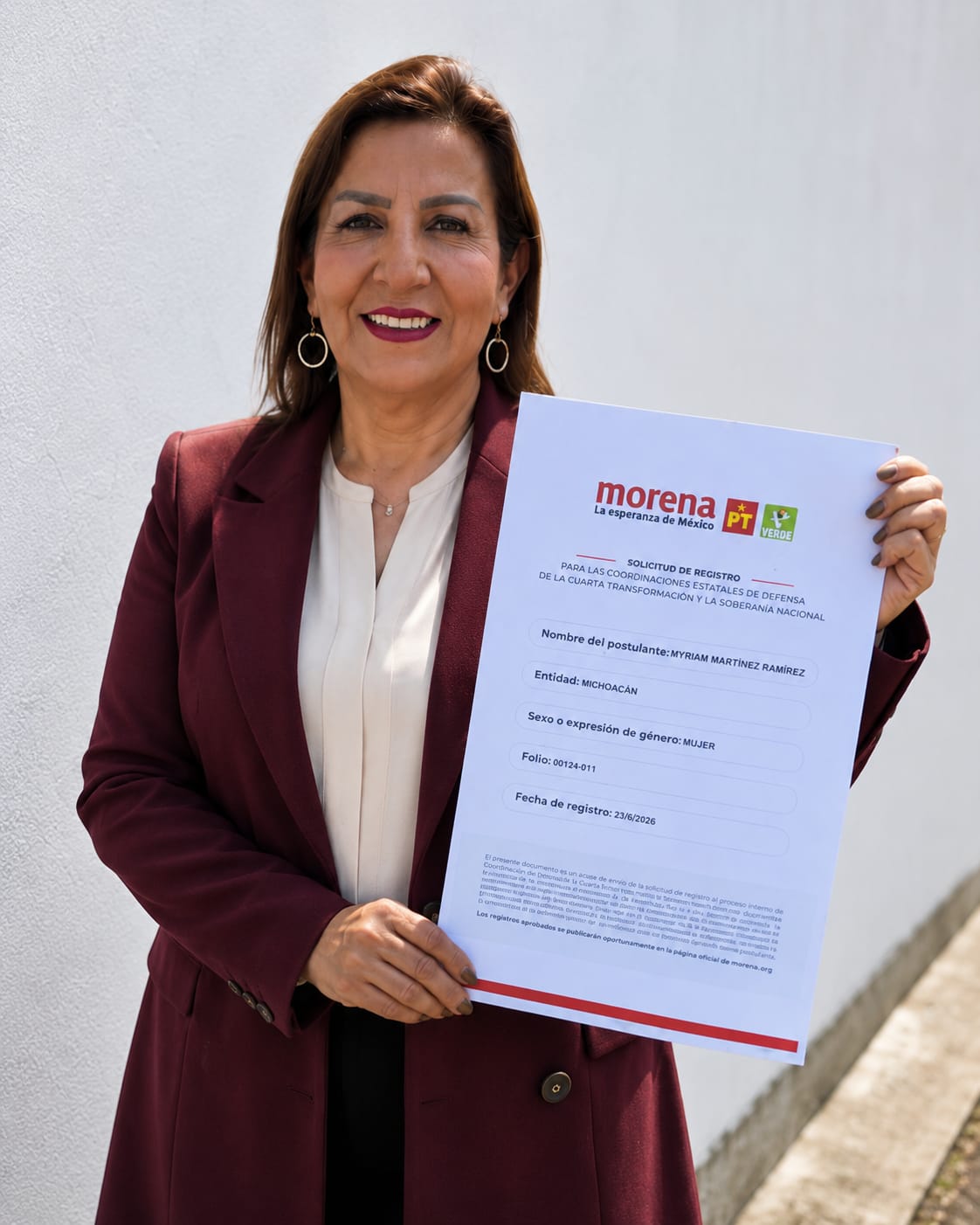 Myriam Martínez Ramírez, aspirante en el proceso de Coordinación de Defensa de la Transformación en Michoacán